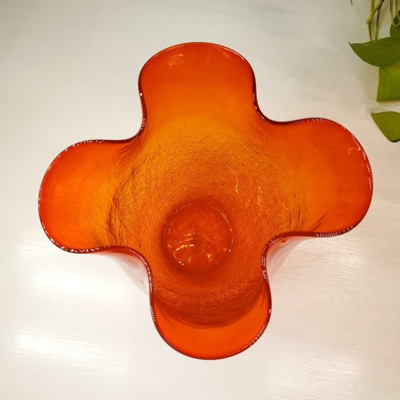 Vintage Blenko 404S Tangerine Orange Crackle Glass Vase - Picture 7 of 7